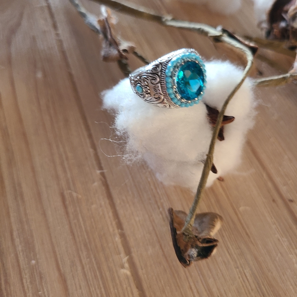 Gorgeous Bohemian Turquoise beaded ring in Silver Plating - Picture 3 of 7